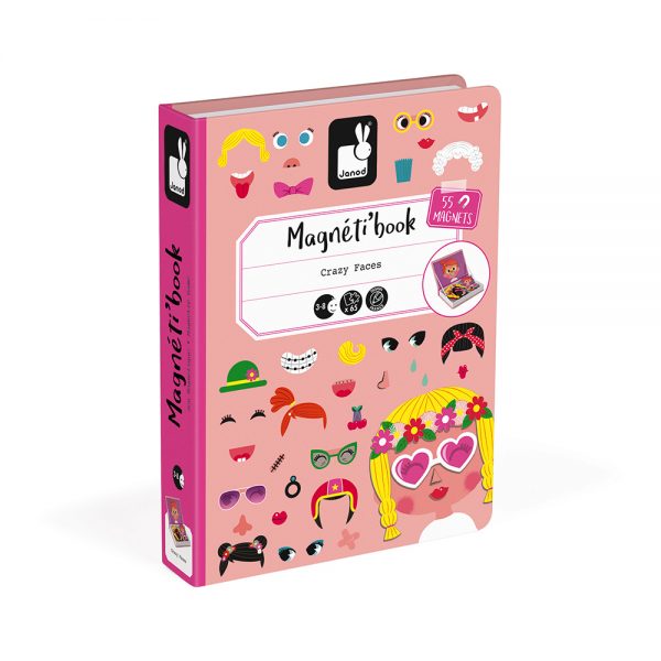 MAGNÉTI'BOOK CRAZY FACES FILLE, 55 MAGNETS - JANOD - PICCOLINO magasin de jouets bois bouc bel air aix en Provence